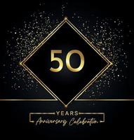 50 years anniversary celebration with golden frame and gold glitter on black background. Vector design for greeting card, birthday party, wedding, event party, invitation. 50 years Anniversary logo.