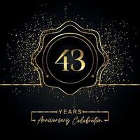 43 years anniversary celebration with golden star frame isolated on black background. Vector design for greeting card, birthday party, wedding, event party, invitation card. 43 years Anniversary logo.