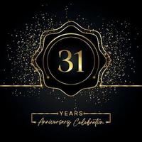31 years anniversary celebration with golden star frame isolated on black background. Vector design for greeting card, birthday party, wedding, event party, invitation card. 31 years Anniversary logo.