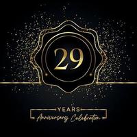 29 years anniversary celebration with golden star frame isolated on black background. Vector design for greeting card, birthday party, wedding, event party, invitation card. 29 years Anniversary logo.