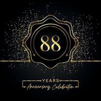 88 years anniversary celebration with golden star frame isolated on black background. Vector design for greeting card, birthday party, wedding, event party, invitation card. 88 years Anniversary logo.