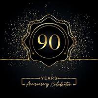 90 years anniversary celebration with golden star frame isolated on black background. Vector design for greeting card, birthday party, wedding, event party, invitation card. 90 years Anniversary logo.