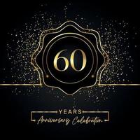 60 years anniversary celebration with golden star frame isolated on black background. Vector design for greeting card, birthday party, wedding, event party, invitation card. 60 years Anniversary logo.
