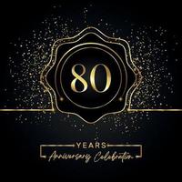 80 years anniversary celebration with golden star frame isolated on black background. Vector design for greeting card, birthday party, wedding, event party, invitation card. 80 years Anniversary logo.