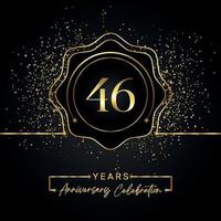 46 years anniversary celebration with golden star frame isolated on black background. Vector design for greeting card, birthday party, wedding, event party, invitation card. 46 years Anniversary logo.
