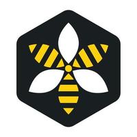 Three bees in hexagonal honeycomb logo, bees in the shape of a flower or propeller emblem, save the bees symbol. vector