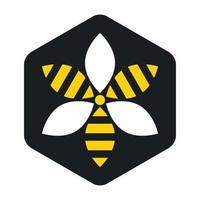 Three bees in hexagonal honeycomb logo, bees in the shape of a flower or propeller emblem, save the bees symbol. vector