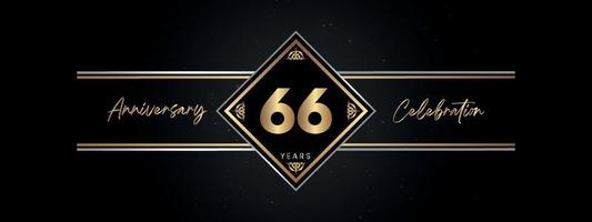 66 years anniversary golden color with decorative frame isolated on black background for anniversary celebration event, birthday party, brochure, greeting card. 66 Year Anniversary Template Design vector