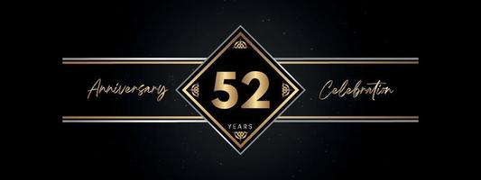 52 años de color dorado de aniversario con marco decorativo aislado en fondo negro para el evento de celebración de aniversario, fiesta de cumpleaños, folleto, tarjeta de felicitación. diseño de plantilla de aniversario de 52 años vector