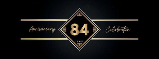 84 years anniversary golden color with decorative frame isolated on black background for anniversary celebration event, birthday party, brochure, greeting card. 84 Year Anniversary Template Design vector