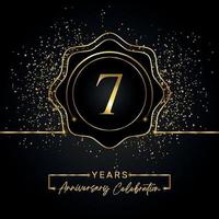 7 years anniversary celebration with golden star frame isolated on black background. Vector design for greeting card, birthday party, wedding, event party, invitation card. 7 years Anniversary logo.