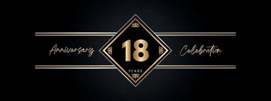 18 years anniversary golden color with decorative frame isolated on black background for anniversary celebration event, birthday party, brochure, greeting card. 18 Year Anniversary Template Design vector