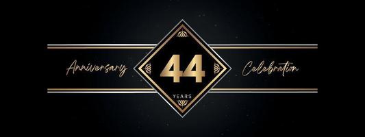 44 years anniversary golden color with decorative frame isolated on black background for anniversary celebration event, birthday party, brochure, greeting card. 44 Year Anniversary Template Design vector