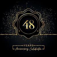 48 years anniversary celebration with golden star frame isolated on black background. Vector design for greeting card, birthday party, wedding, event party, invitation card. 48 years Anniversary logo.