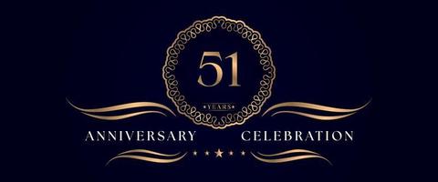 51 years anniversary celebration with elegant circle frame isolated on dark blue background. Vector design for greeting card, birthday party, wedding, event party, ceremony. 51 years Anniversary logo.