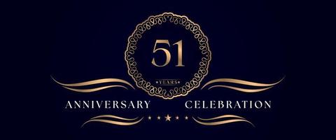 51 years anniversary celebration with elegant circle frame isolated on dark blue background. Vector design for greeting card, birthday party, wedding, event party, ceremony. 51 years Anniversary logo.