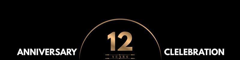 12 years anniversary celebration with elegant number isolated on black background. Vector design for greeting card, birthday party, wedding, event party, ceremony, invitation card.