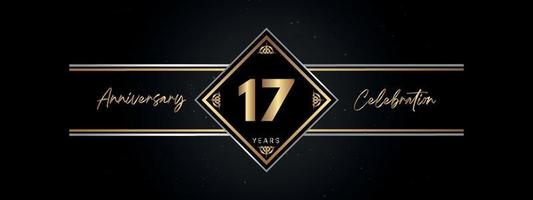 17 years anniversary golden color with decorative frame isolated on black background for anniversary celebration event, birthday party, brochure, greeting card. 17 Year Anniversary Template Design vector