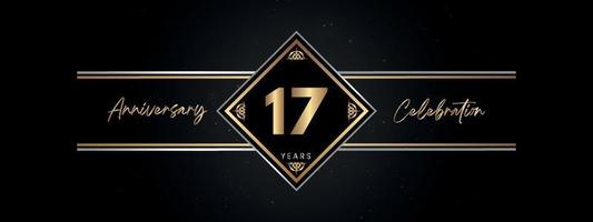 17 years anniversary golden color with decorative frame isolated on black background for anniversary celebration event, birthday party, brochure, greeting card. 17 Year Anniversary Template Design vector