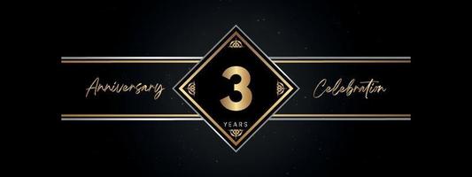 3 years anniversary golden color with decorative frame isolated on black background for anniversary celebration event, birthday party, brochure, greeting card. 3 Year Anniversary Template Design vector