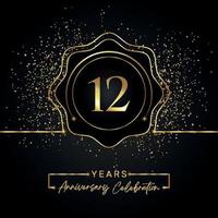 12 years anniversary celebration with golden star frame isolated on black background. Vector design for greeting card, birthday party, wedding, event party, invitation card. 12 years Anniversary logo.