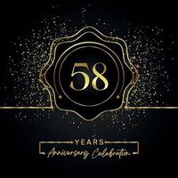 58 years anniversary celebration with golden star frame isolated on black background. Vector design for greeting card, birthday party, wedding, event party, invitation card. 58 years Anniversary logo.