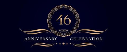 Celebración del aniversario de 46 años con un elegante marco circular aislado en un fondo azul oscuro. diseño vectorial para tarjetas de felicitación, fiesta de cumpleaños, boda, fiesta de eventos, ceremonia. Logotipo de aniversario de 46 años. vector