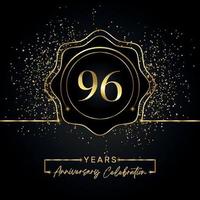 Celebración del aniversario de 96 años con marco de estrella dorada aislado en fondo negro. diseño vectorial para tarjeta de felicitación, fiesta de cumpleaños, boda, fiesta de evento, tarjeta de invitación. Logotipo del aniversario de 96 años. vector