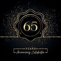65 years anniversary celebration with golden star frame isolated on black background. Vector design for greeting card, birthday party, wedding, event party, invitation card. 65 years Anniversary logo.