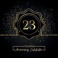 23 years anniversary celebration with golden star frame isolated on black background. Vector design for greeting card, birthday party, wedding, event party, invitation card. 23 years Anniversary logo.