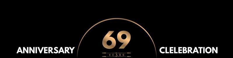 69 years anniversary celebration with elegant number isolated on black background. Vector design for greeting card, birthday party, wedding, event party, ceremony, invitation card.