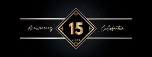 15 years anniversary golden color with decorative frame isolated on black background for anniversary celebration event, birthday party, brochure, greeting card. 15 Year Anniversary Template Design vector