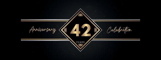 42 years anniversary golden color with decorative frame isolated on black background for anniversary celebration event, birthday party, brochure, greeting card. 42 Year Anniversary Template Design vector