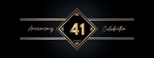 41 years anniversary golden color with decorative frame isolated on black background for anniversary celebration event, birthday party, brochure, greeting card. 41 Year Anniversary Template Design vector