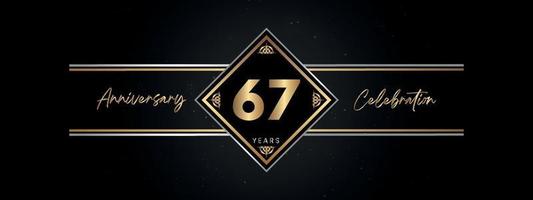 67 years anniversary golden color with decorative frame isolated on black background for anniversary celebration event, birthday party, brochure, greeting card. 67 Year Anniversary Template Design vector