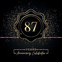 87 years anniversary celebration with golden star frame isolated on black background. Vector design for greeting card, birthday party, wedding, event party, invitation card. 87 years Anniversary logo.