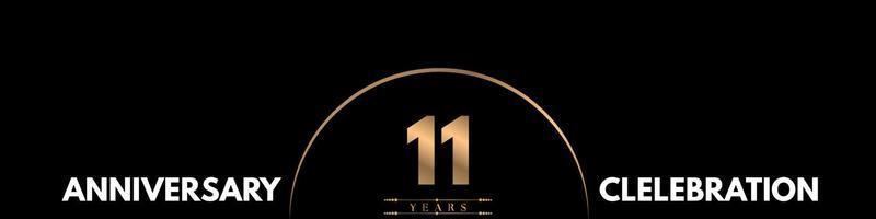 11 years anniversary celebration with elegant number isolated on black background. Vector design for greeting card, birthday party, wedding, event party, ceremony, invitation card.