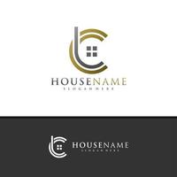 Letter C with House logo design vector, Creative House logo concepts template illustration. vector