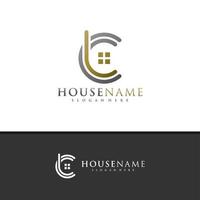 letra c con vector de diseño de logotipo de casa, ilustración de plantilla de conceptos de logotipo de casa creativa.