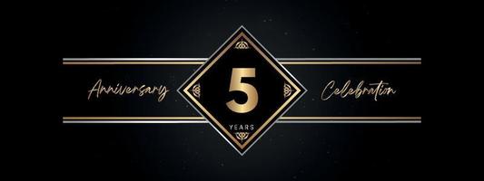 5 years anniversary golden color with decorative frame isolated on black background for anniversary celebration event, birthday party, brochure, greeting card. 5 Year Anniversary Template Design vector