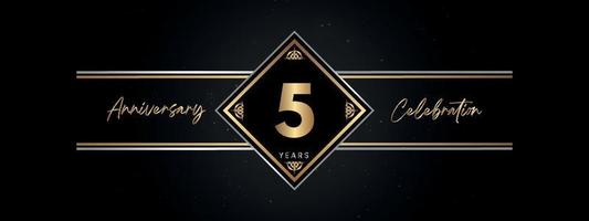 5 years anniversary golden color with decorative frame isolated on black background for anniversary celebration event, birthday party, brochure, greeting card. 5 Year Anniversary Template Design vector