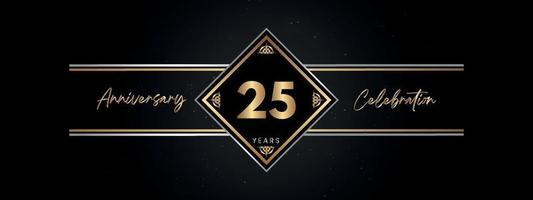 25 years anniversary golden color with decorative frame isolated on black background for anniversary celebration event, birthday party, brochure, greeting card. 25 Year Anniversary Template Design