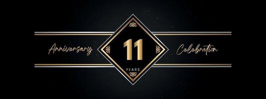 11 years anniversary golden color with decorative frame isolated on black background for anniversary celebration event, birthday party, brochure, greeting card. 11 Year Anniversary Template Design vector