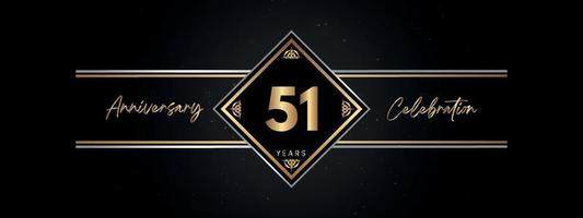 51 years anniversary golden color with decorative frame isolated on black background for anniversary celebration event, birthday party, brochure, greeting card. 51 Year Anniversary Template Design vector