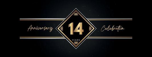 14 years anniversary golden color with decorative frame isolated on black background for anniversary celebration event, birthday party, brochure, greeting card. 14 Year Anniversary Template Design vector