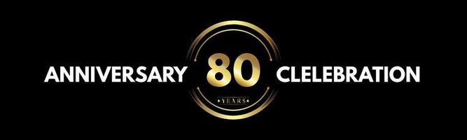 80 years anniversary gold and white color with circle ring isolated on black background for anniversary celebration event, birthday party, brochure, web, greeting card. 80 Year Anniversary Logotype vector