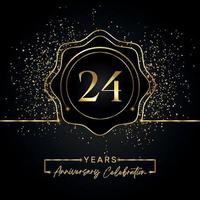 Celebración del aniversario de 24 años con marco de estrella dorada aislado en fondo negro. diseño vectorial para tarjeta de felicitación, fiesta de cumpleaños, boda, fiesta de evento, tarjeta de invitación. Logotipo de aniversario de 24 años.