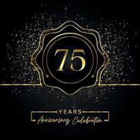 75 years anniversary celebration with golden star frame isolated on black background. Vector design for greeting card, birthday party, wedding, event party, invitation card. 75 years Anniversary logo.