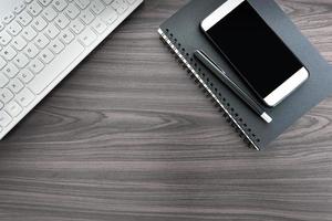 Directly above view of office desk table. Flat lay. Copy space photo