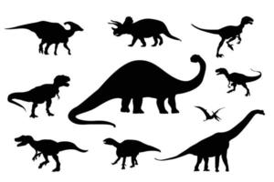 conjunto de siluetas de dinosaurios sobre fondo blanco - ilustración. colección de dinosaurios.